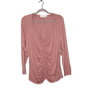 SOCIALITE CURVE NEW $49 Long Sleeve Ruched V-Neck Top in Mauve 1X